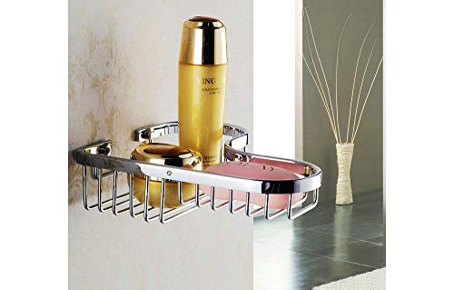 Chrome Shower Caddy Basket, Corner Soap Holder, Solid Brass Wire Basket Shelf for Inside Shower, Wall Mounted Bathroom Soap Dish in Polished Chrome