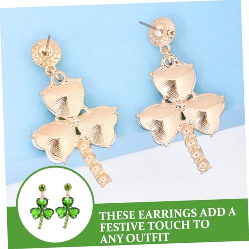 Abaodam 1 Pair Shamrock Earrings for Women Green Alloy St Patrick's Day Dangle Earrings with Rhinestone Accent, Elegant Design to Enhance Elegance for Party and Festival Use
