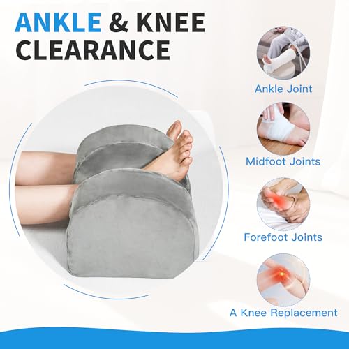 Knee Replacement Pillow for Recovery - Leg Elevation Pillow with Firm Foam for Post-Surgery Sleeping, Hip & Ankle Pain Relief & Swelling Reduction, Includes Washable Velvet Cover (Grey) Single-Layer