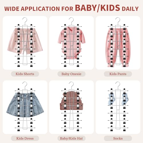 DOIOWN Kids Hangers,6-Tier Space Saving Baby Pants Hangers with Clips 4 Black