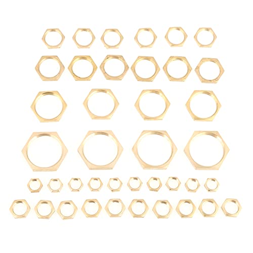 JTLB 33mm brass faucet hex nuts, thin lock nuts and pipe fitting assortment in G1/8 to G1 sizes, 40 pieces