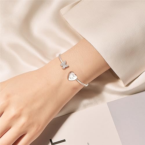 XIUDA Urn Bracelet for Human Ashes Butterfly Heart Ash Bracelet for Women Stainless Steel Openable Cuff Bangle Cremation Bracelet - Always in My Heart Silver