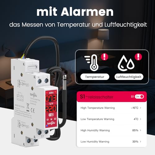 TONGOU Digital Display Temperature DIN Rail DIN, Controller Thermostat with NTC Probe Temperature Sensor, Dry Contact Smart Switch 2-Channel, TUYA/SMART Life App