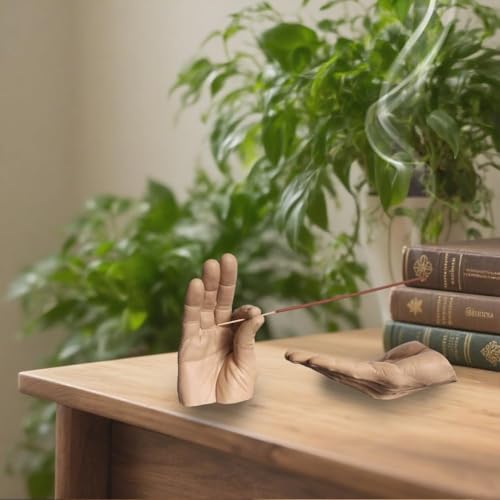 Hand Statues Incense Holder - Incense Burner Ash Catcher, Handcrafted Incense Stick Holder with Ash Catcher, Artisan Incense Burner for Meditation & Yoga (Yellow) Yellow