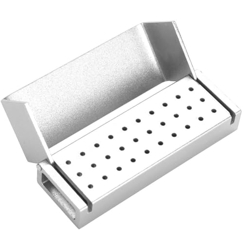 Dental Drill Disinfectant Box 30 Holes Aluminum Drill Holder Autoclavable for Dental Practice & Laboratory Silver