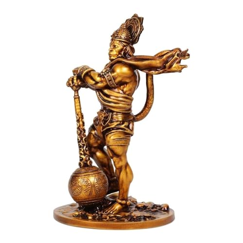 Zig Zag Bahubali Hanuman Idol for Car Dashboard Hanuman Murti Bajrang Bali Small Statue for Gift, Decoration, Gold (4.5 inches) 4.5 Inch