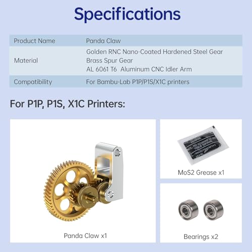BIQU Panda Claw Upgrade Gold RNC Nanocoating Harden Mold Steel ExtruderGear For X1/P1 Series