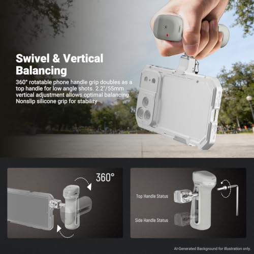 NEEWER Quick Release Bluetooth Side Handle with Cold Shoe & 360° Rotation, Compatible with Blackmagic Camera App for Focus Zoom iPhone 17 Pro Max 16 S25 Ultra Phone Cage Accessories, PA148E (Silver)