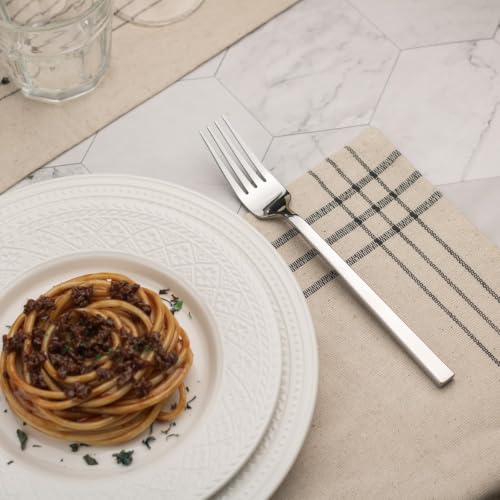 Alata Cube 12-Piece 8.1 Inches Forged Stainless Steel Dinner Forks, Mirror Finish, Dishwasher Safe Silver