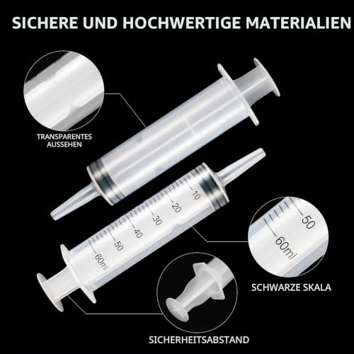 Syringes 60 ml, Pack of 5 Plastic Syringes Without Needle, Plastic Plastic Syringe Measuring Syringe Dosing Syringe for Industrial, Liquid Measurement Dispensing, Animal Feeding, Plant Watering