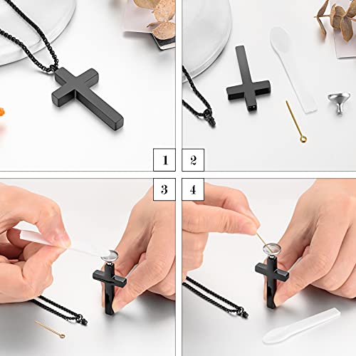 Dletay Cremation Necklace for Ashes Stainless Steel Cross Pendant Urn Necklace Memorial Keepsake Jewelry for Men Women Black