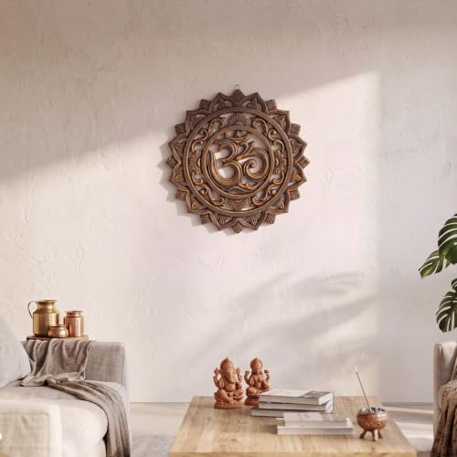 RattanView Wooden Om Wall Decor Hanging Art Bronze Om Round Decoration