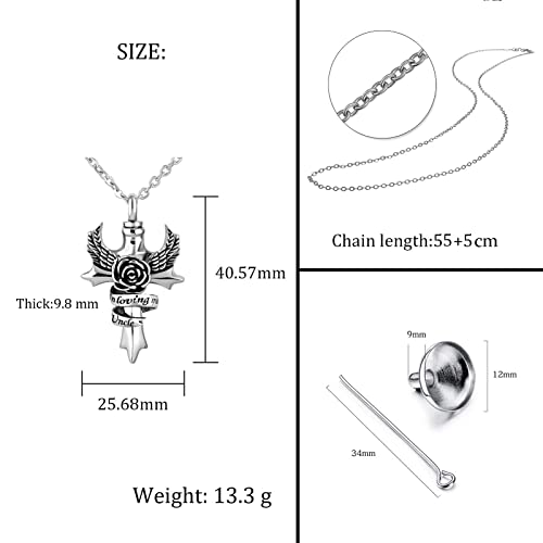 in Loving Memory Dad Grandma Mom Cross Cremation Urn Necklace for Ashes Angel Wings Memorial Keepsake Pendant Locket Jewelry Brother