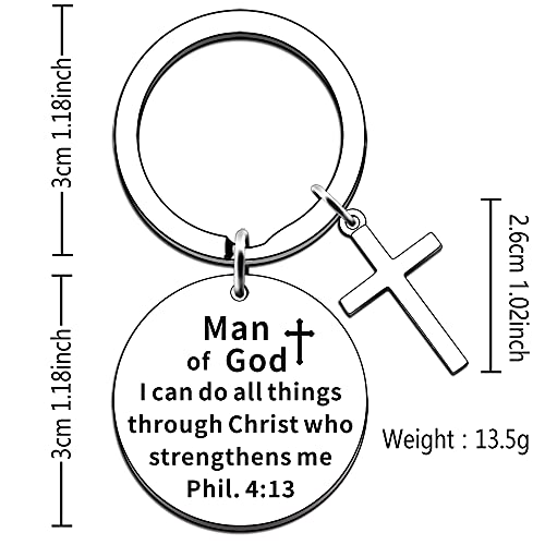 JMIMO Christian Gift Cross Keyring for Women Men Prayer Baptism Inspiration Xmas Keyring Man of God I Can Do All Things