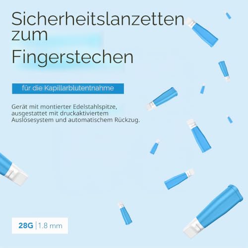 AIESI Sterile Disposable Lancets with Safety System and Retractable Stainless Steel Tip Needle 28G Securance (Pack of 100)