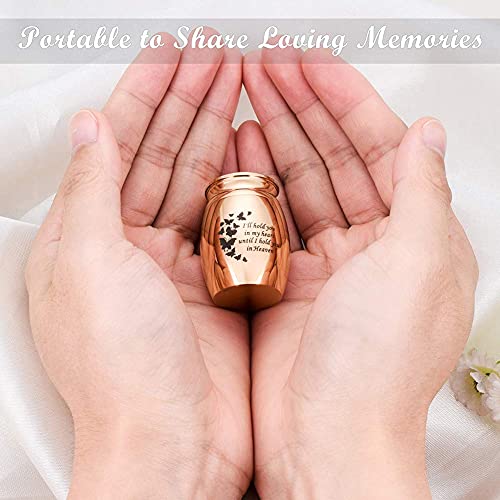 1.6“ Small Cremation Urn for Human Ashes Mini Ashes Keepsake Urn Stainless Steel Butterfly Cremation Case - I'll Hold You in My Heart Until I Hold You in Heaven Rose Gold