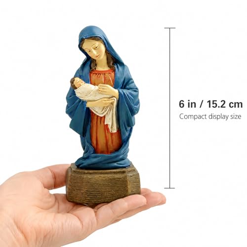 Virgin Mary Statue, Mother Mary Figurine, Catholic Religious Decor Deep Blue Virgin Mary Holding Baby Jesus Figurine