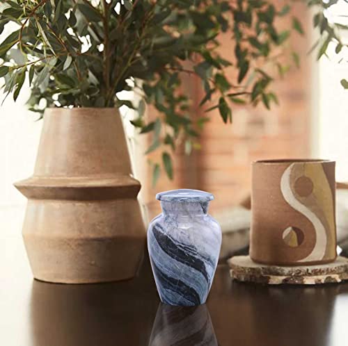 Small Keepsake Cremation Urns for Human Ashes - Marble Finish Metal Keepsake Urn - Mini Cremation Urn for Pet Ashes - Handcrafted Memorial Urn - Funeral Urns with Velvet Bag (Silver Wave) Silver Wave