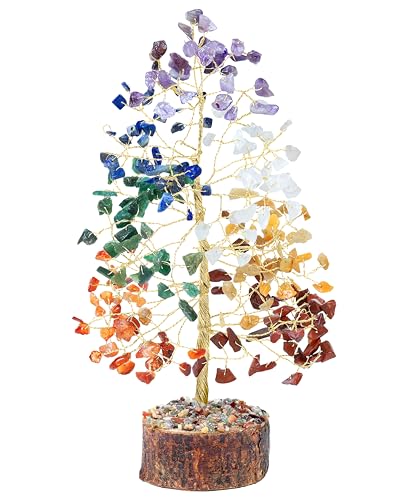 Crocon® 7 Chakra Crystals Tree Gifts, Spiritual Birthday Gifts for Women & Men | Home Decoration & Crystal Gift, Meditation & Yoga Room Decor | Presents for Mum, Sister, Grandma Ideas, house warming #002 7chakra (Golden Wire)