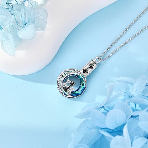 Cat Urn Necklace for Ashes Sterling Silver Cremation Necklace Memorial Keepsake Pendant Cremation Jewellery for Women Lost Loved