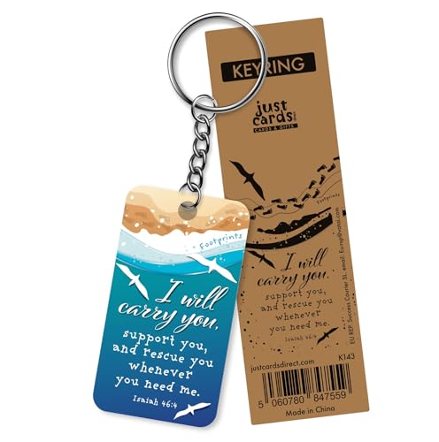Christian Keyrings, Pack of 6 Bible Verse Keyrings, Wood and Metal, 6.3cm