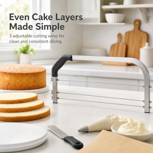 Cake Leveler,3 Blades Adjustable Cake Slicer Stainless Steel Silver