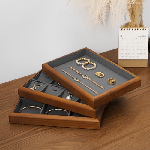 Solid Wood Stackable Flat Jewelry Display Organizer Tray Flat Tray Grey