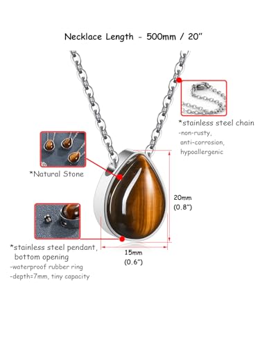 Zysta Cremation Urn Necklace for Ashes Stainless Steel Tiger Eye Turquoise Stone Urn Necklace Openable Teardrop Vial Container Memorial Locket Pendant Keepsake Jewelry for Human Pet Ashes Tiger Eye Stone (Non Engraving)