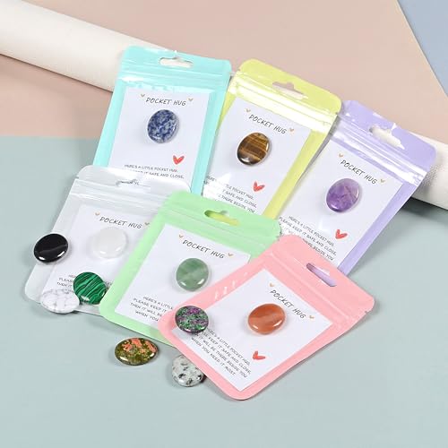 28 Sets Bulk Pocket Hug Little Oval Worry Stone Keepsake Exchange Relationship Cards for Colleagues Family Distance Social Celebration of Life Gift 28 Oval