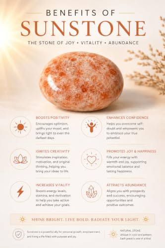 Pachamama Essentials Sunstone Palm Stone Polished - Pocket Stone for Anxiety Healing - Meditation (Sunstone)