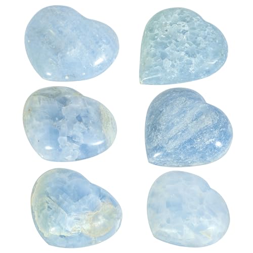 Nupuyai Natural Blue Celestite Crystal Heart Worry Palm Stone 100-250g Blue Celestite Stone