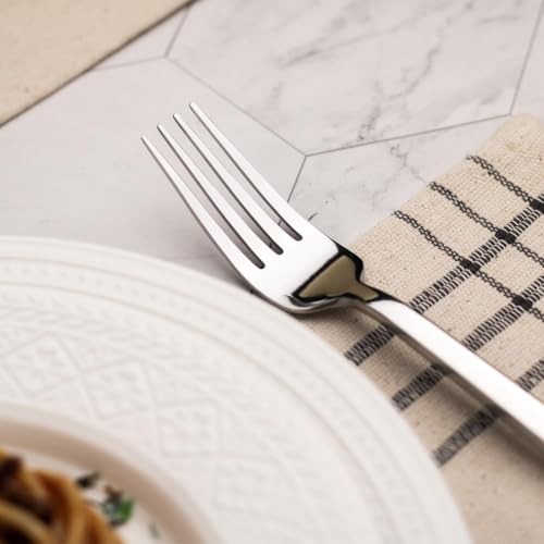 Alata Cube 12-Piece 8.1 Inches Forged Stainless Steel Dinner Forks, Mirror Finish, Dishwasher Safe Silver