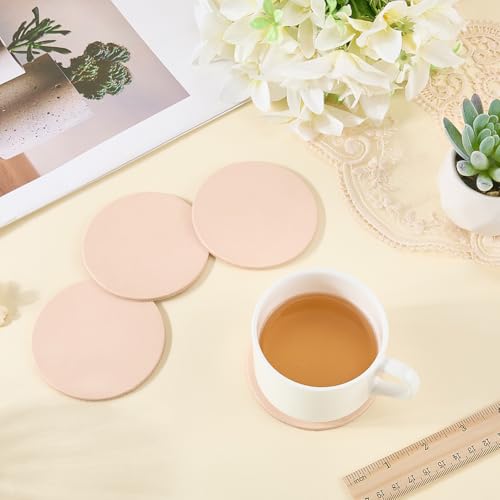 5PCS 8.2cm Round Vegetable Tan Genuine Leather Pad for Laser Engraving 3mm Thick Tooling Veg Circular Leather Pieces Sheet for Coasters Tooling Stamping Carving