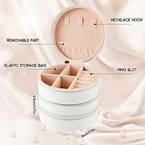 Taiyin 6 Pcs Travel Jewelry Case Bridesmaid Gift Boxes Small Jewelry Travel Organizer Round PU Leather Box Mini Storage for Wedding White
