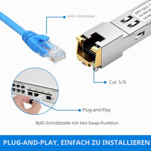 OFFCUP 1.25GBase-T SFP+ Transceiver, 1.25Gb Copper SFP+ Module, Cat.5/6, up to 100 m, Compatible with Cisco SFP-10G-TS, Ubiquiti UF-RJ45-10G MikroTik S+RJ10 Netgear TP-Link Supermicro Supermicro D-Link 2 stuks - 100M