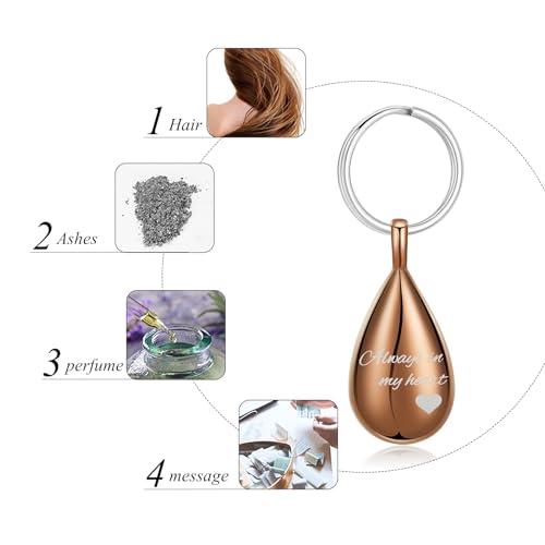 Cremation Keychain for Ashes Always In My Heart Urn Locket Cremation Jewelry Teardrop Memorial Keepsake Keychain Coffee