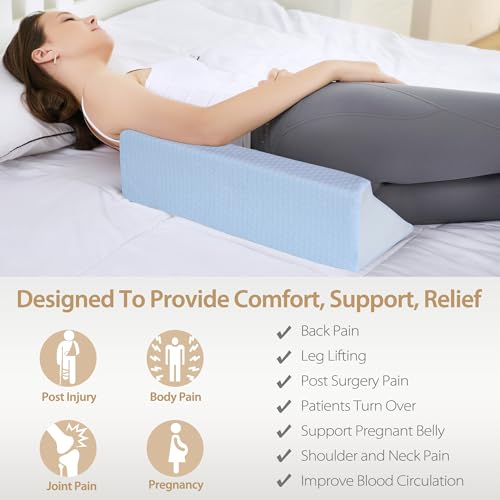 Blue Touchutopia body wedge pillow for side sleepers, 20-inch support for comfortable positioning and sleep assistance.