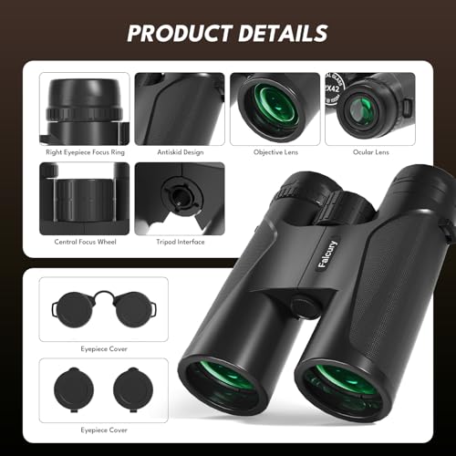 12x42 HD Binoculars for Adults & Kids High Powered Compact Binoculars with Low Light Night Vision for Bird Watching, Hunting, Cruise Travel, Camping, Hiking and Outdoor Sports, Gifts for Men