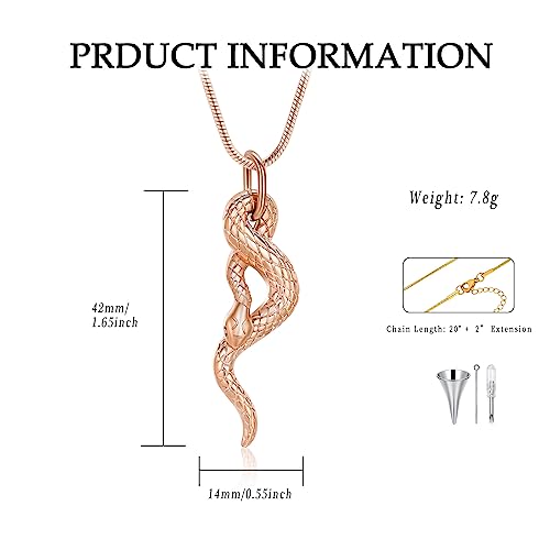 Snake Urn Necklace for Ashes for Men Stainless Steel Cremation Urn Pendant Memorial Locket Ashes Keepsake Cremation Jewelry Rose gold