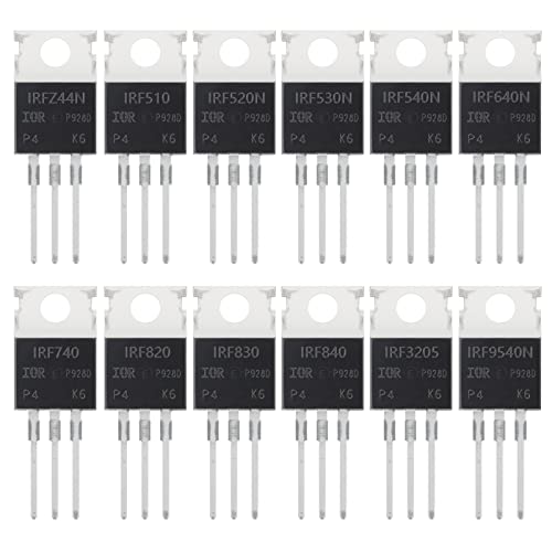 AUKENIEN Mosfet Transistor Kit 12 Values 60 Pieces IRFZ44N IRF510N IRF520N IRF530N IRF540N IRF640N IRF740 IRF820 IRF830 IRF840 IRF3205 IRF9540N TO-222 0 MosfetTransistors