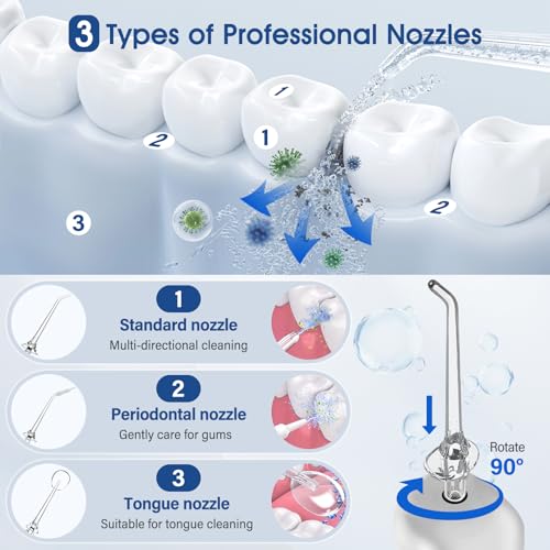 Wireless Electric Oral Irrigator, Professional Water Flosser, 4 Modes & 4 Nozzles, IPX7 Waterproof, 1300 mAh USB-C Rechargeable Water Flosser, 260 ml Interdental Cleaner Electric