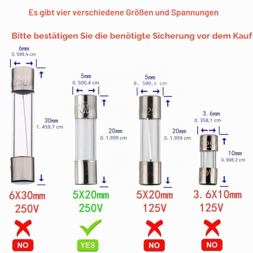 BOJACK T2AL250V 5x20mm 2A 250V Slow Blow Glass Fuses 2 Amp 250 Volt 0.2 x 0.78 Inch Glass Tube Delay Fuses (Pack of 20) T2A