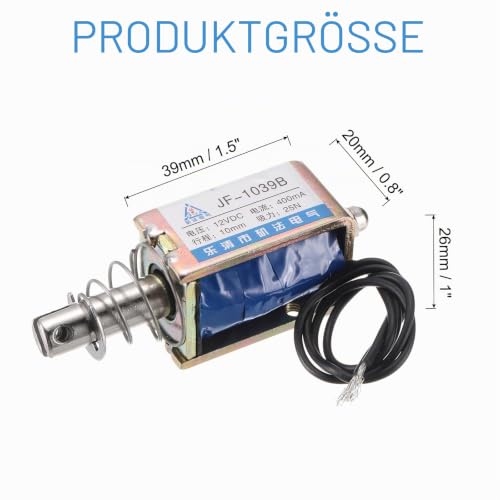 QUARKZMAN DC 12V 0.4A Solenoid Electromagnet Push Rod Type 25N 10mm Stroke | Electromagnetic Actuator Open Frame Linear Motion JF-1039B Magnet Electromagnet