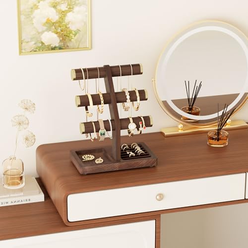 SRIWATANA Walnut Wood Bracelet Holder, T-Bar Jewelry Display Stand