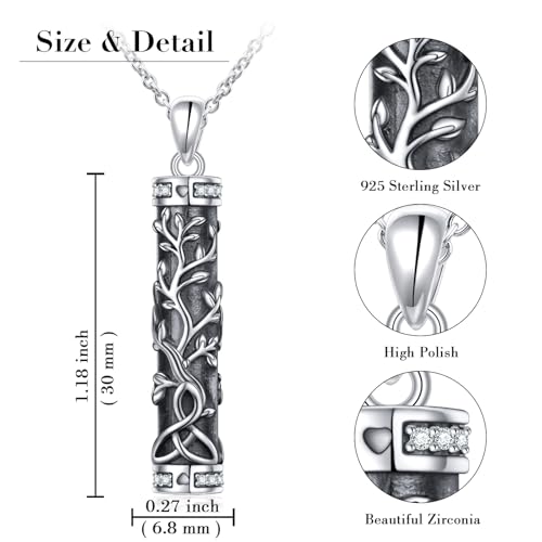Urn Necklace for Ashes Cylinder Bar Heart Shaped Urn Tree of Life Celtic Necklace 925 Sterling Silver Cremation Jewelry Ashes Pendant Keepsake Memorial Jewelry for Women Men Silver/Gold