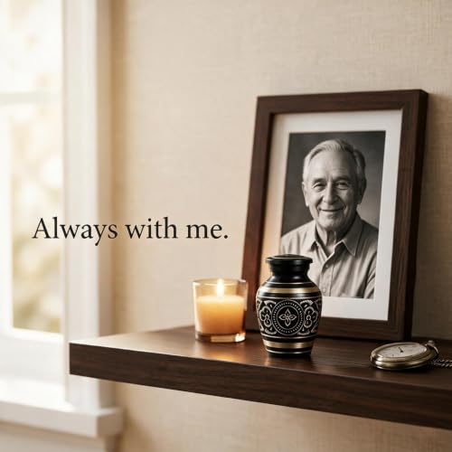 Small Urns for Human Ashes – Brass Hand-Engraved Funeral Keepsake with Elegant Black Finish – Mini Cremation Memorial for Mom, Dad & Loved Ones Small
