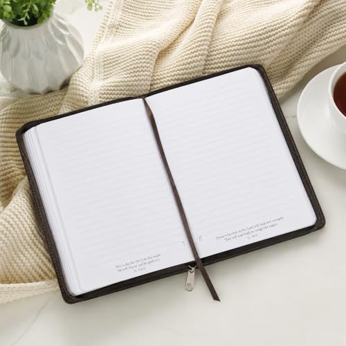 Christian Art Gifts Brown Vegan Leather Zipped Journal, Inspirational Men’s Notebook Be Strong Scripture, Flexible Cover, 336 Ruled Pages, Ribbon Bookmark, Joshua 1:9 Bible Verse