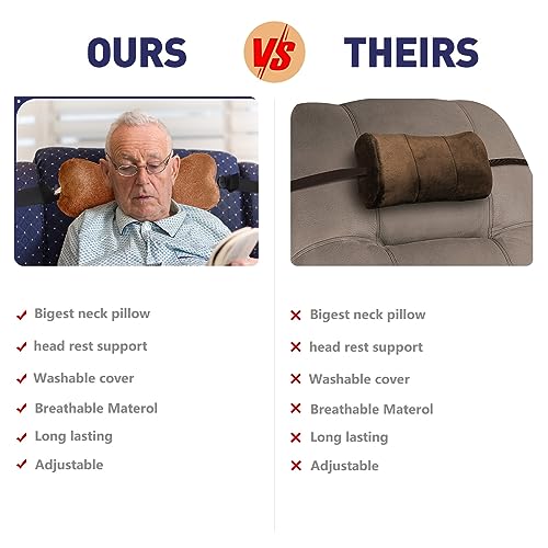 Head Recliner Pillow Adjustable Cotton Headrest Pillows for Recliner Chairs, Pain Relief Neck Support Pillow for Travel Home Sofa Armchair with Zipper Cover (Camel) Camel
