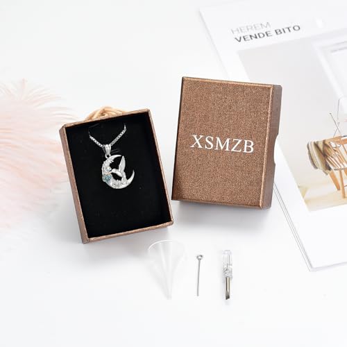 XSMZB Hummingbird Urn Necklace for Ashes of Loved One Rose Flower Moon Cremation Jewelry Ashes Holder Keepsake Pendant for Women Men Silver-Colorful
