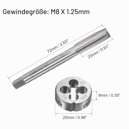 sourcing map Machine Tap and Die Set M8 x 1.25, Left Thread Thread Die Set, Thread Cutting Tool M8x1.25